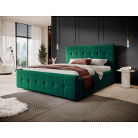 Łóżko tapicerowane z pojemnikiem MEDIOLAN (SFG015P), materac | 140x200 | Welur | Zielony #64