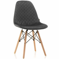 Krzesło skandynawskie tapicerowane EMO01N szare, welur, wzór krata