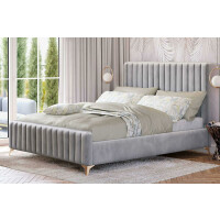 Łóżko tapicerowane BELANIA (SF1023) Glamour | 140x200 | Welur | Szary | Nogi złote