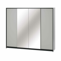 Szafa czterodrzwiowa z lustrem i oświetleniem LED GRIS GS-01 szara/czarna