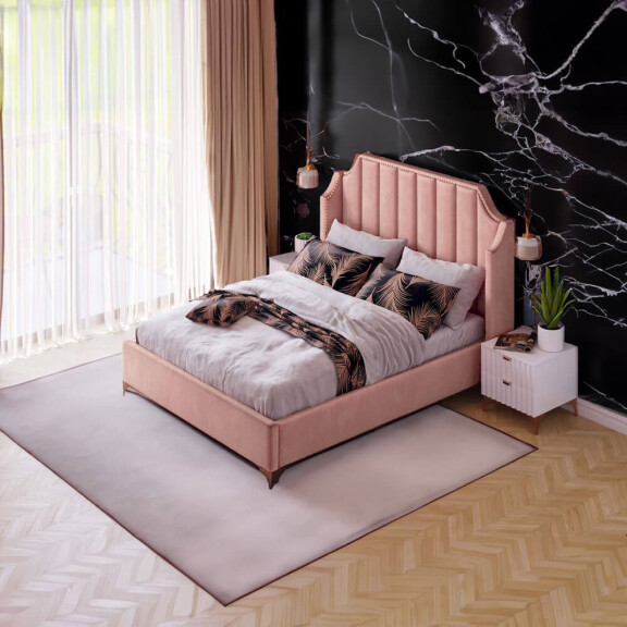 Łóżko tapicerowane SF970 | 160x200 | Welur | Różowy