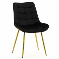 Krzesło Glamour czarne ART831C złote nogi, welur