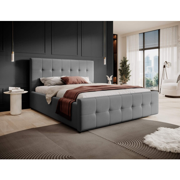 Łóżko tapicerowane z pojemnikiem MEDIOLAN (SFG015P), materac | 180x200 | Welur | Popiel