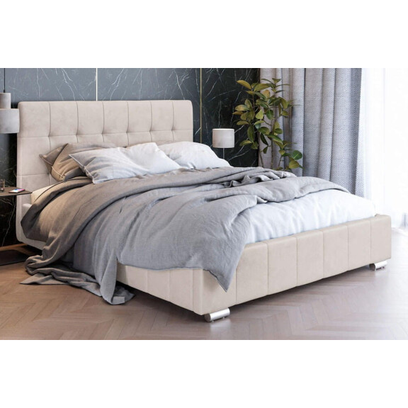 Łóżko tapicerowane z pojemnikiem LB-150P | 160x200 | Welur | Beżowy