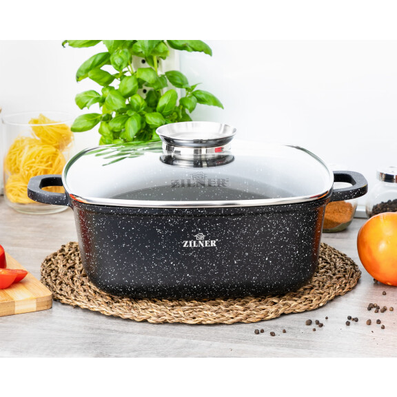 Kwadratowy garnek z marmurową powłoką nieprzywierającą 28cm ZILNER ZL-7003/9012 (6,5 L)