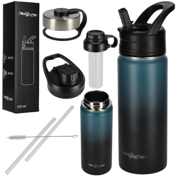 Bidon kubek termiczny stalowy 532 ml - black/sea