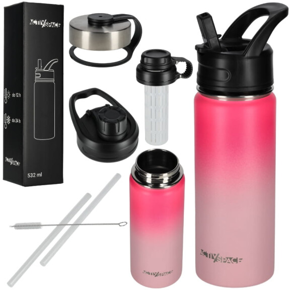 Bidon kubek termiczny stalowy 532 ml - pink