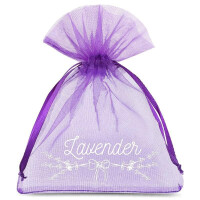 Woreczki z organzy 10 cm x 13 cm - fioletowe ciemne z nadrukiem (lawenda) - 10 szt.