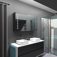 Neptune: Dulap cu oglinda LED dreptunghiular 120x70cm din lemn pentru bai I. Negru