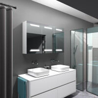 Loki: Dulap cu oglinda LED dreptunghiular 120x70cm din lemn pentru bai E. Alb alpin