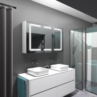 Freya: Dulap cu oglinda LED dreptunghiular 120x70cm din lemn pentru bai E. Alb alpin