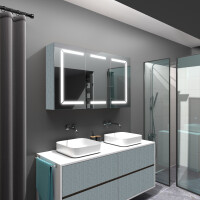 Freya: Dulap cu oglinda LED dreptunghiular 120x70cm din lemn pentru bai H. Beton