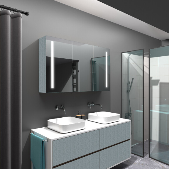 Apollo: Dulap cu oglinda LED dreptunghiular 120x70cm din lemn pentru bai H. Beton