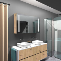 Apollo: Dulap cu oglinda LED dreptunghiular 120x70cm din lemn pentru bai D. Stejar Artisan