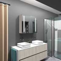 Apollo: Dulap cu oglinda LED dreptunghiular 80x70cm din lemn pentru bai B. Salcam gri