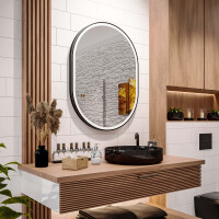 Hamburg – Oglindă ovală cu LED Loft într-un cadru din aluminiu 60x80cm Aluminiu Negru