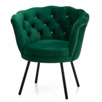 Fotel muszelka zielony welur SK50 metalowe czarne nogi i przepikowane oparcie, glamour