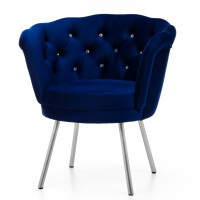 Fotel muszelka SK50 niebieski welur przepikowany kamykami ze srebrnymi nogami do salonu