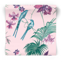 Różowa tapeta tropikalna ptaki 111780