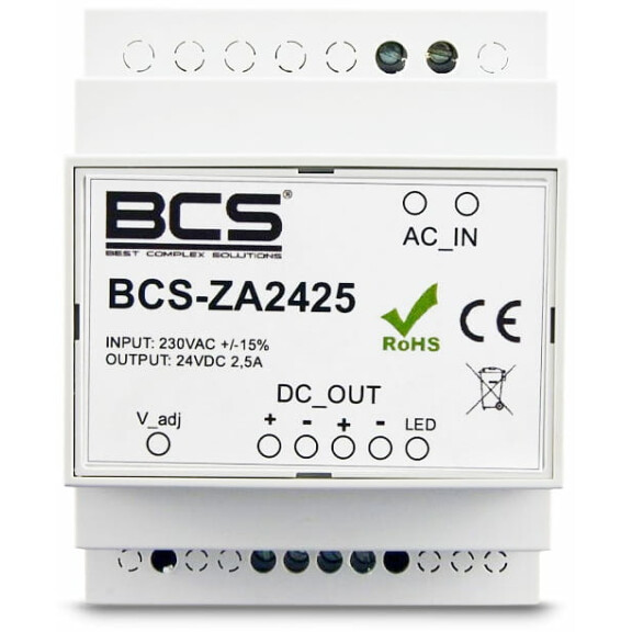 Zasilacz DIN impulsowy 24V DC 2.5A BCS-ZA2425