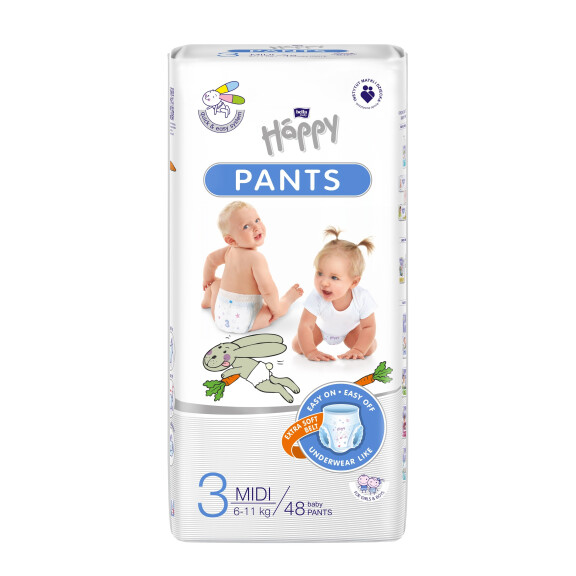 Pieluchomajtki dla dzieci Happy Pants Midi 6-11 kg 48 szt. Folia