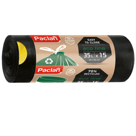 Worki na śmieci Eco Line z taśmą czarne 15 szt. 35 l Czarny