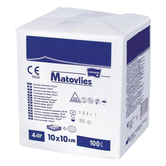 Niejałowe kompresy z włókniny Torebka papierowa Matovlies 100 szt. 7.5x7.5cm 4 40g