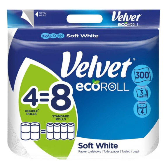 Papier toaletowy ecoROLL Delikatnie Biały Velvet 4 szt.