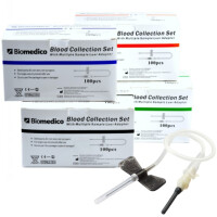 Bezpieczna igła motylkowa z wężykiem Biomedico 100 szt. 0.8x19mm 21G 17.78 cm