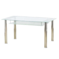 Nowoczesny Stół Szklany Kuchenny z Półką do Jadalni Kuchni 150x90 CRISTAL Chrom Halmar