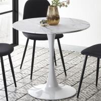 Mały Stół Okrągły 80 cm do Jadalni Salonu Glamour DENVER Biały Marmur Halmar