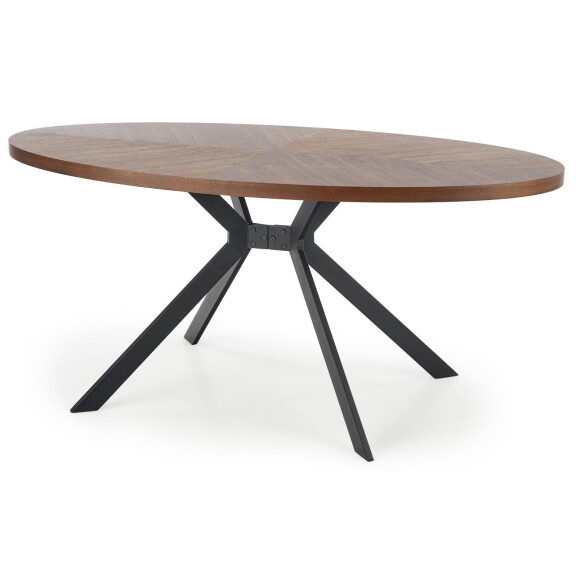 Rustykalny Stół Owalny z Blatem w Jodełkę do Salonu Jadalni Loft 170x90 LOCARNO Orzech Czarny Halmar