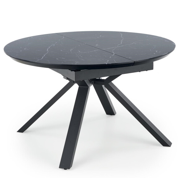 Szklany Stół Okrągły Rozkładany 130 cm do Jadalni Kuchni Loft 130-150x130 VERTIGO Czarny Marmur Halmar