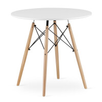 Stół KAMI Okrągły 80cm - biały / naturalne nogi