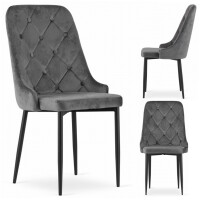 Komplet 4x Krzesło Tapicerowane Metalowe do Salonu Loft Pikowane Velvet CAPRI Szare Leobert
