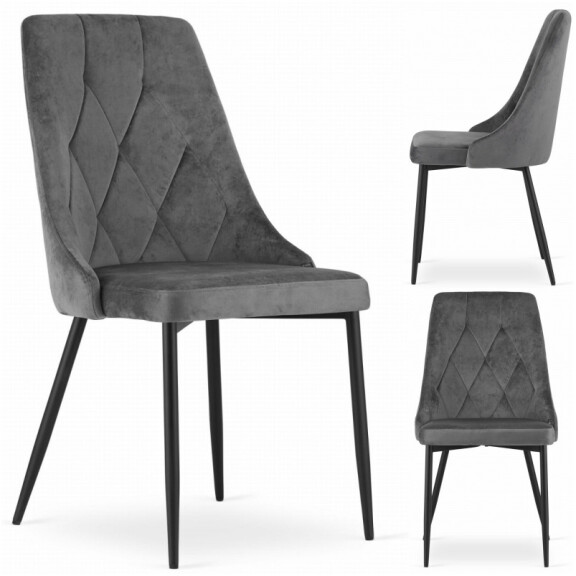 Komplet 4x Krzesło Tapicerowane Pikowane do Salonu Velvet IMOLA Szare Popielate Leobert