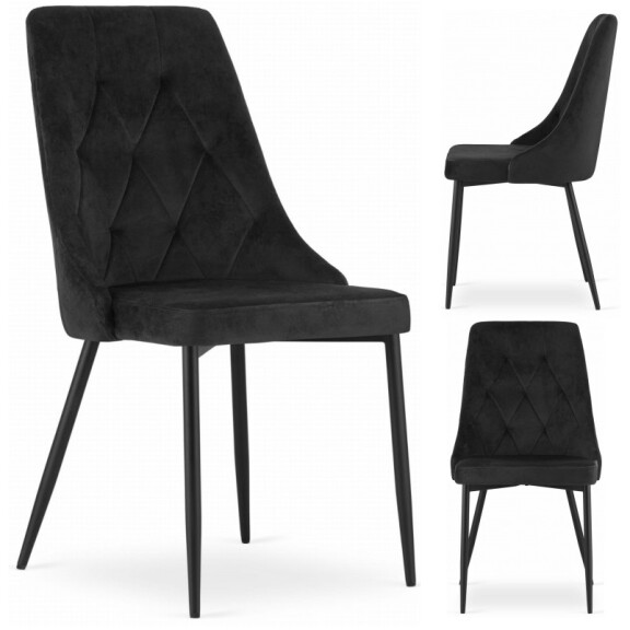 Komplet 4x Krzesło Nowoczesne Pikowane do Salonu Velvet Welurowe IMOLA Czarne Leobert