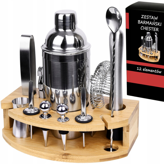 Zestaw barmański shaker do drinków CHESTER stojak 12 elementów