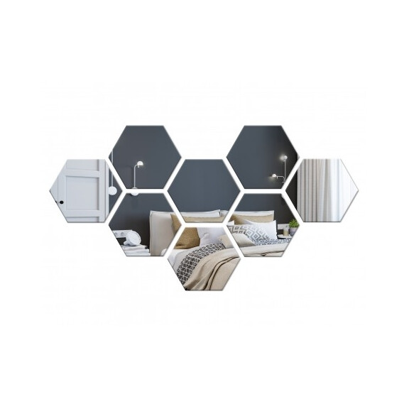 Dekoracyjne lustro akrylowe Hex - srebrne