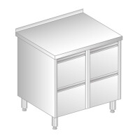 Stůl přístěnný z nerezové oceli s 4 šuplíky 800x700x850 mm | DORA METAL, DM-3121