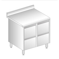 Stůl přístěnný z nerezové oceli s 4 šuplíky, zadní lištou a okapovou lištou 800x600x850 mm | DORA METAL, DM-S-3121