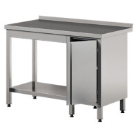 Nerezový přístěnný stůl s policí a skříňkou, křídlové dveře 2200x700x850 mm | ASBER, WT-227-PL-HD-S