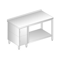 Stůl přístěnný z nerezové oceli se skříňkou a poličkou 1200x600x850 mm | DORA METAL, DM-3113