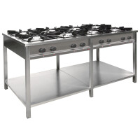 Gastronomický plynový sporák 8 hořáků, 1737x900x850 mm s policí, 2x3,4+3x5+2x7+1x9 kW | EGAZ, TG-845.III