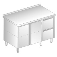 Stůl přístěnný z nerezové oceli se skříňkou a 2 šuplíky 1400x600x850 mm | DORA METAL, DM-3127