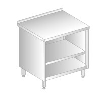 Stůl přístěnný z nerezové oceli s otevřenou skříňkou a poličkou 1200x700x850 mm | DORA METAL, DM-3115
