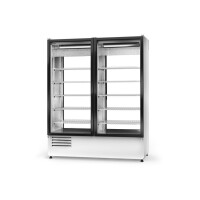 Chladící skříň oboustranně prosklenná s křídlovými dveřmi, zámek dveří ze strany zákazníka, dolní agregát, ventilátor, 3 kl., nerezový vnitřek, 1200x7