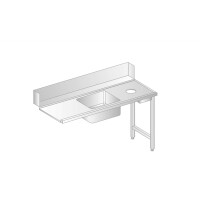 Stůl pro nakládání do myčky nádobí z nerezové oceli s otvorem na odpad a dřezem 1400x700x850 mm | DORA METAL, DM-3268