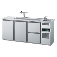 Chladící barový stůl 2100x700x980 mm, 2 zásuvky, 2dvéřový, dřez na pravé straně | RILLING, AGT M731R 81-1/1/2