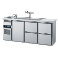 Chladící barový stůl 2100x700x980 mm, 4 zásuvky, dvířka, dřez na levé straně | RILLING, AGT M731L 81-1/2/2